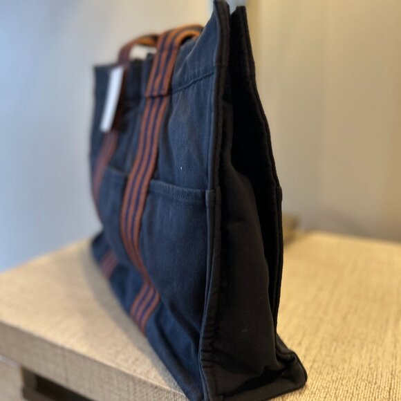 Hermes Foule MM Navy/Black Canvas Tote Bag - Picture 3 of 4